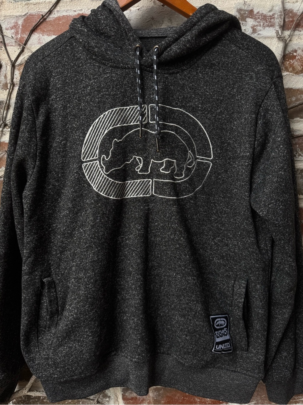 Ecko Unltd Charcoal Heather Gray Rhino Logo Pullover Hoodie Size Small